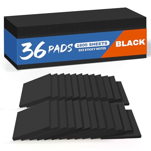 Taja 36 Pads Sticky Notes, 3 x 3 Inches, Black Colors, 50 Sheets/Pad