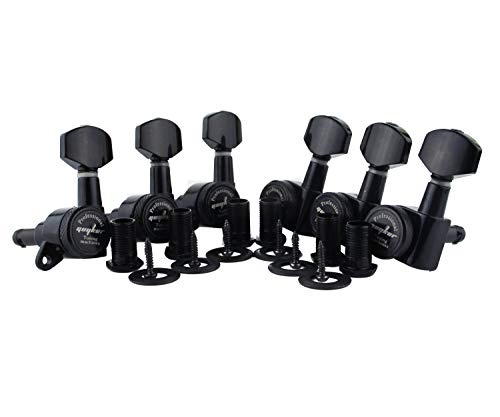 Guyker Guitar Locking Tuners (6 for Left) - 1:18 Lock String Tuning Key Pegs Machine Head with Hexagonal Handle Replacement for ST TL SG LP Style Electric, Folk or Acoustic Guitars - Black