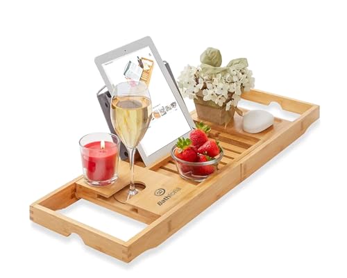 Bamboo Extendable Bath Tray with Holder Compartments