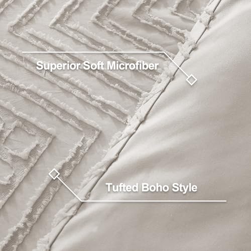 Image of Litanika Super King Comforter Linen Grey, 3 Pieces Tufted Boho Farmhouse Bedding Comforter Set, Lightweight Fluffy All Season Comforter Set (120x120In Comforter & 2 Pillowcases)