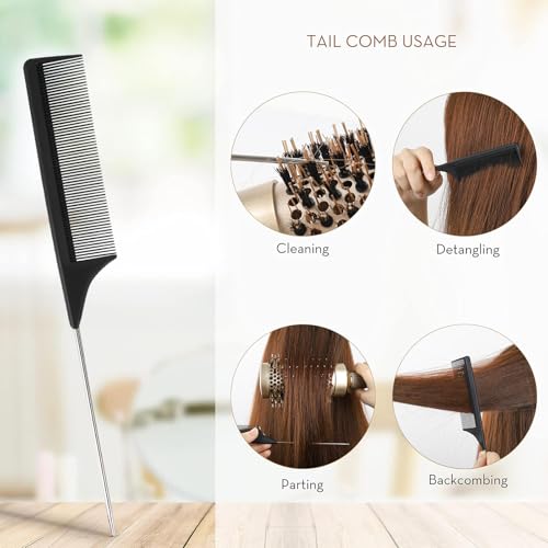 AIMIKE Round Brush Set, Nano Thermal Ceramic & Ionic Tech Hair Brush, Round Barrel Brush with Boar Bristles for Blow Drying, Enhance Texture for Styling, Curling and Shine, 1 Tail Comb + 4 Hair Clips