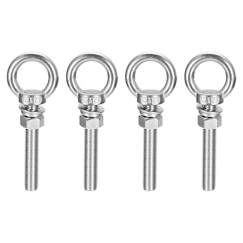Image of uxcell Lifting Eye Bolt, 4 Sets M14 x 100mm Eye Bolt with Nut Washer 304 Stainless Steel Shoulder Lifting Ring Eye Bolt for Hanging Item