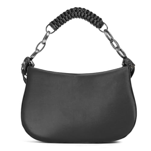 Image of Women's Black Crescent Shoulder Bag with Chain Handle, Premium PU Leather Hobo Handbag, Adjustable Strap, Stylish Purse for Women & Girls