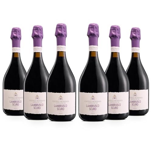 Cantina Castelli Modenesi Lambrusco Scuro Amabile Emilia IGT, Vino Rosso dal Gusto Pieno ed Equilibrato, Profumo Variegato e Rifinito di Prugna e Frutta Secca, 8% Vol., 6 Bottiglie da 750 ml