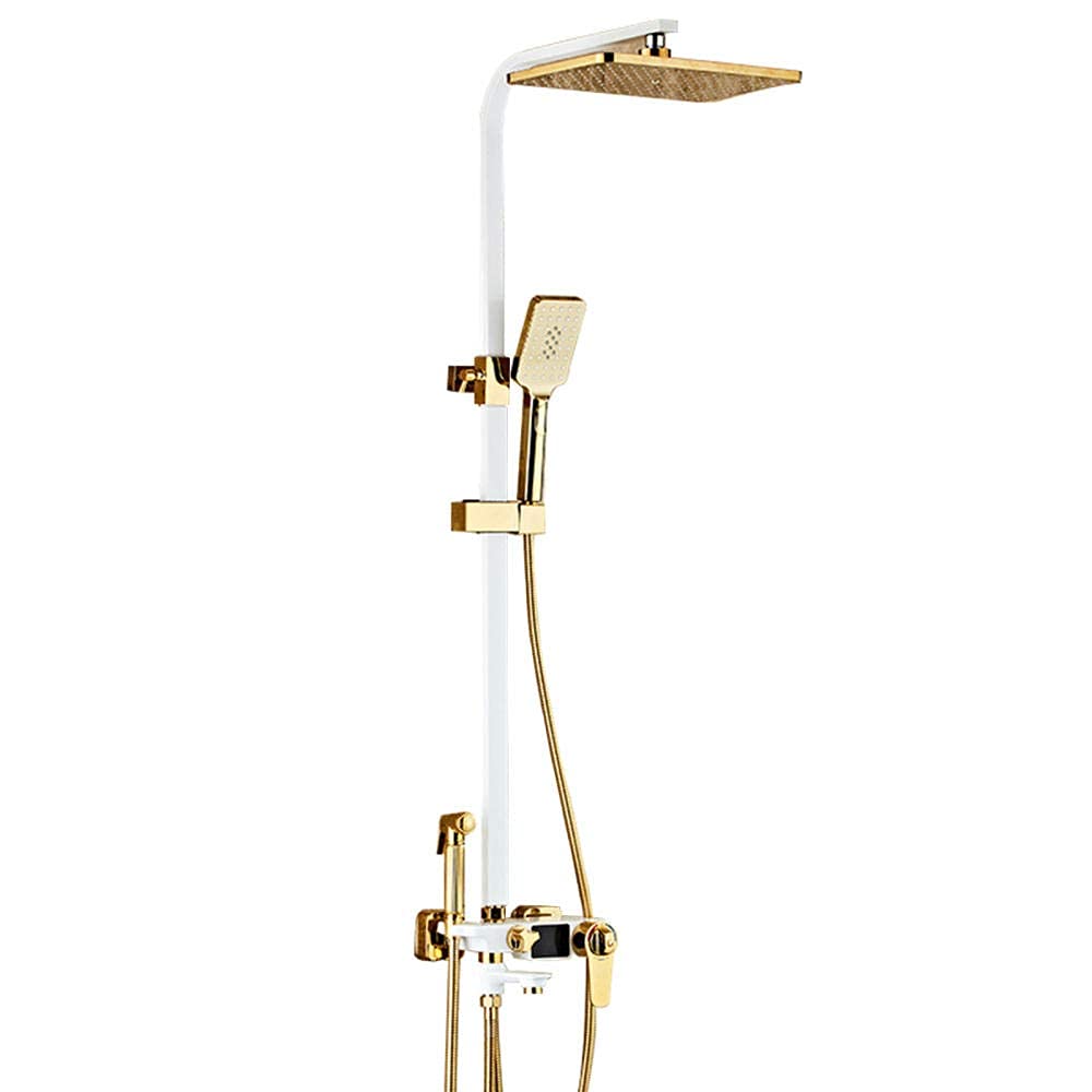 Sjdopulse White Thermostatic Shower Mixer Set, 8 In Square Shower Kits With Overhead Shower Head Hydropower Lcd Screen Display Shower System-,