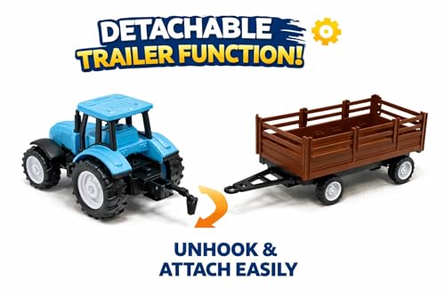 Image of Pull Back Farm Tractor Toy Set for Kids (2-7 Years) - 2 Friction Power Tractors with Detachable Trailer | Farming Play Set | Return Gift Toy Combo for Kids &Toddler | Educational & Role Play Set