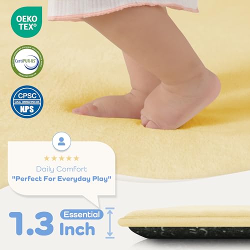 Image of 1.3 inch Thick Baby Floor Play Mat, 50x50 Padded Foam Mat, Vanilla