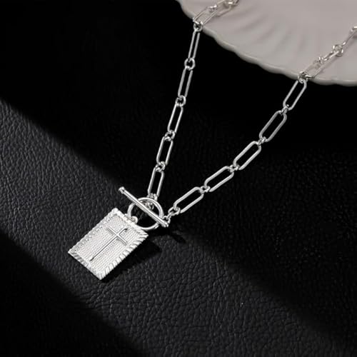 Getoverfinish Cross Pendant Paperclip Chain Necklace - Chunky Paperclip Chain, Toggle Clasp Paperclips Chain's Dainty Charm Necklace, 14K Gold & Silver Plated,Unisex,Waterproof and Sweat-Resis3