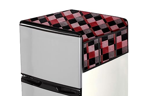 Image of Stylista Refridgerator top Cover Suitable for Samsung RR23C2F35DX /HL, 215 Liter Fridge, Dimension (WXD) 71x109 CM, Chekered Pattern Red
