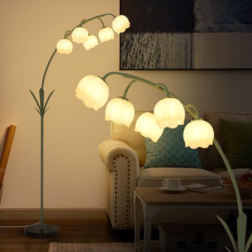 HMVPL Arc Floor Lamp for Living Room, Flower Floor Lamp with 5 G9 LED Bulbs, Foot Switch, Green...
