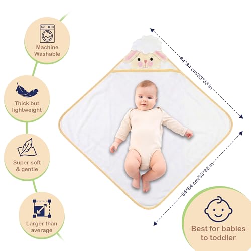 Image of Mother's Choice Baby Towels 100% Organic Cotton Sheep Hooded Design, Oeko-TEX Certified, Ultra-Soft Absorbent Hooded Bath Towel for Newborn, Gender Neutral (Sheep)