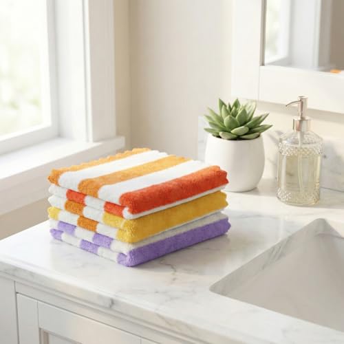 Image of QURIPE 10 Pack Kitchen Cloth Dish Towels, Microfiber Cleaning Cloth Double-Sided Dish Drying Towel Reusable for House Furniture Table Kitchen Dish Window Glasses (Striped), Multicolor