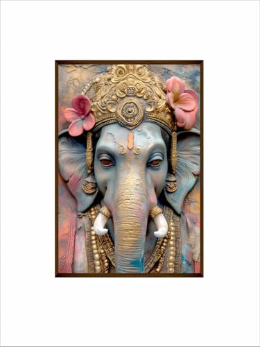 Image of Artsense Wood Abstract Lucky Elephant Wall Decoration - Big Size Multicolor Painting With Frame - 20x30 Inches /(50x71Cm) For Living Room