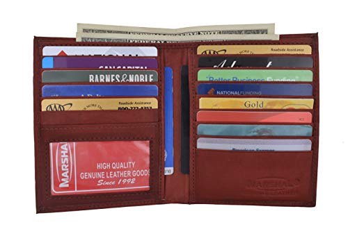 MARSHAL Wallet Genuine Leather Men's Hipster Wallet (Burgundy)