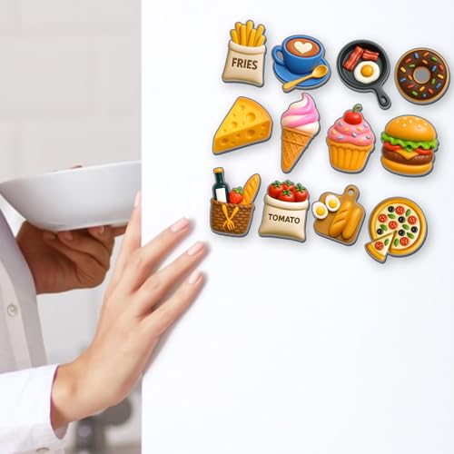 Image of Regalo Casila Cute Food Fridge Magnets Set of 12 Strong Magnetic Decorative Kitchen Magnets for Refrigerator Wooden Glossy Cartoon Fridge Sticker Set for Home Office School
