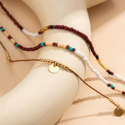 Image of Qceasiy Bead Ankle Bracelets Set For Women, Adjustable Gold Plated Boho Shell Anklet, Hawaiian Beach Seashell Pearl Disc Starfish Conch Foot Jewelry, Summer Fashion Gifts