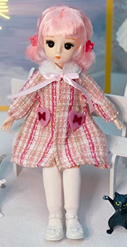 Image of DSR 30CM Smart Doll (Pack of 1) Ball Jointed Doll Toys with Full Set Clothes Shoes Wig Makeup Gift for Kids-Pink-101(Movable Joint-Small Doll-30CM (Brown+Pink))
