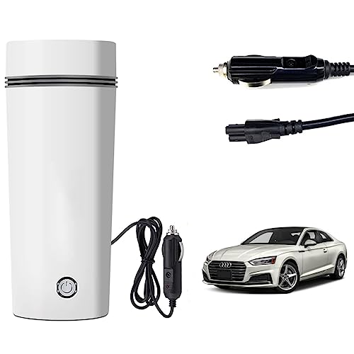 Image of Oshotto 12V Portable Electric Water Bottle for Hot Water Tea Coffee Kettle Mug Multipurpose Food Grade Fast Boil Auto Shut-off For Travel Camping, Road Trip Compatible with Audi A5 (350ml) - White