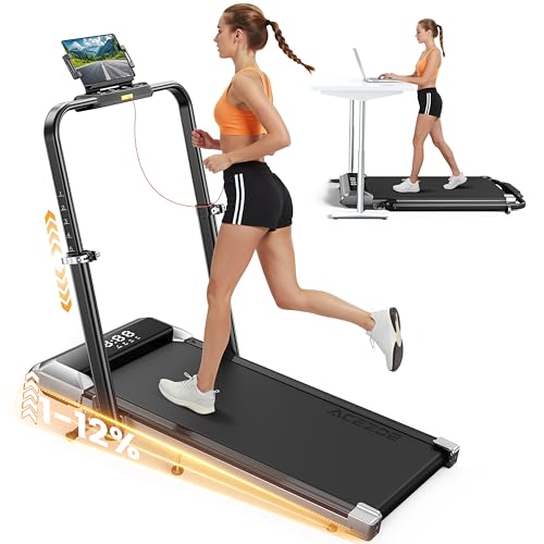 Acezoe Walking Pad with 12% Incline & Height-Adjustable Handlebar, 5-in-1 Foldable Treadmill for Home & Office, Portable Under Desk Treadmill with LED Display & App Control