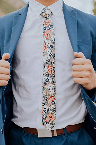 Image of DAZI Men's Skinny Tie Floral Print Cotton Necktie, Great for Weddings, Groom, Groomsmen, Missions, Dances, Gifts.