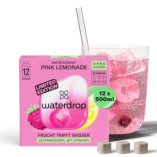 waterdrop® Pink Lemonade - 12 Waterdrop Drops Würfel mit Himbeer-Zitronen Limonade - Zuckerfreier Durstlöscher & Alternative zu Getränkesirup und Geschmackspulver - Geschmack für Wasser ohne Zucker