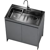 Mobile Lavatoio Moderno, Armadio Impermeabile in Alluminio a Nido d'Ape con Lavello Nero Nano Inox, Lavatoio da Esterno/Interno con Rubinetto a Collo di Cigno, Bianco/Grigio
