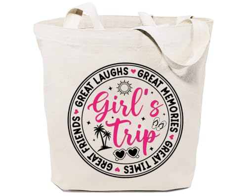 GXVUIS Girls Trip Canvas Tote Bag for Women Sisters Group Vacation Handbag Travel Reusable Grocery Shoulder Bag Friends Gift White
