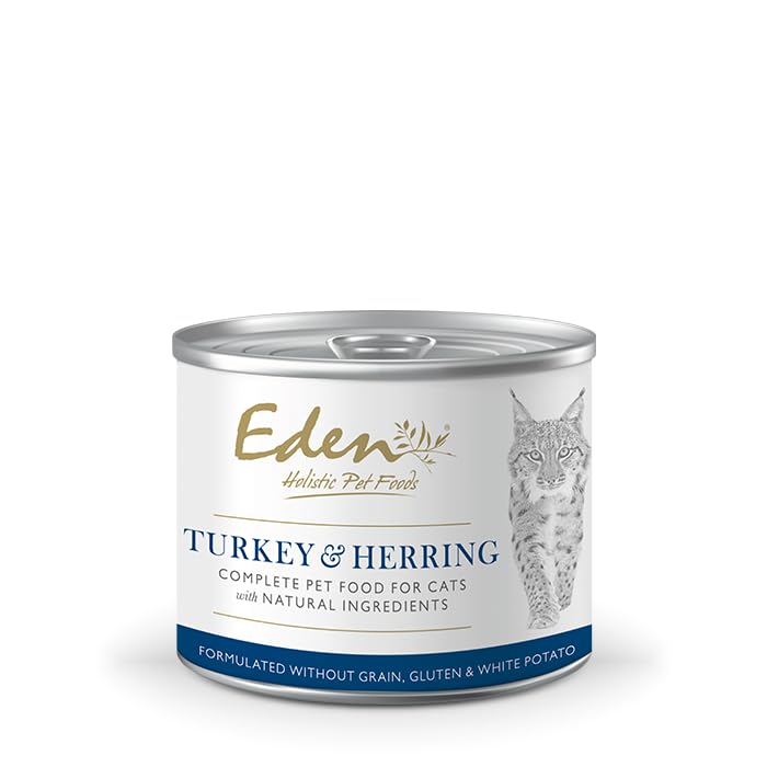 Eden Turkey & Herring Wet Food for Cats 200g. Naturally Complete Premium Wet Cat Food for Kittens, Adult & Senior Cats. Added Superfoods and prebiotics for digestive health. Can be used As A Topper