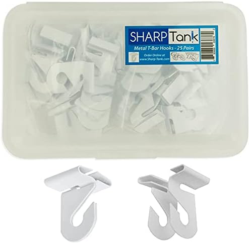25 pares de ganchos de aluminio de alta resistencia para barras en T de techo caído - 50 piezas en total (25 izquierdas, 25 derechas) con contenedor