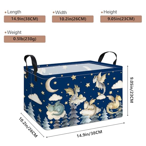Image of Rectangular Dragon Storage Bin, Medium Fabric Closet Organizer Basket | Moisture repellent textile, reinforced carry grips, collapsible holder tidies cabinet and teenage bedroom belongings