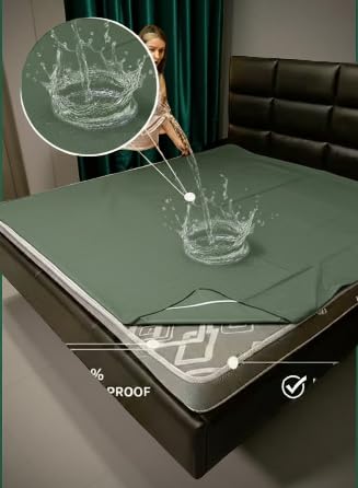 Image of Waterproof Mattress Protector, Green, Liquid Resistant Cover Double Bed Sheet /Bed Protecting Mat 75x72 Inch