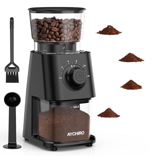 AYCHIRO Coffee Grinder Electric, Coffee Beans Grinder for Home Use with 30 Grind Settings - 12 Cups Capacity for Espresso, Drip & Americano, Black