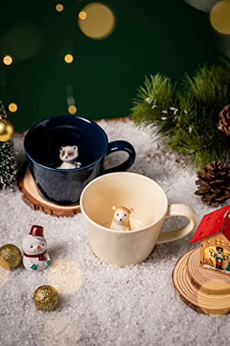 Image of DIHOclub Bear Ceramic Cup Hidden 3D Animal Inside Mug,Cute Cartoon Handmade Figurine Mugs,Holiday and Birthday Gift for Coffee Milk Tea Lovers,12 OZ(Cream Color)