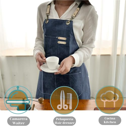 RAPRON Hairdressing Apron Canvas Work Apron with Adjustable Straps for Kitchen, Blue, 80*56cm - Image 2