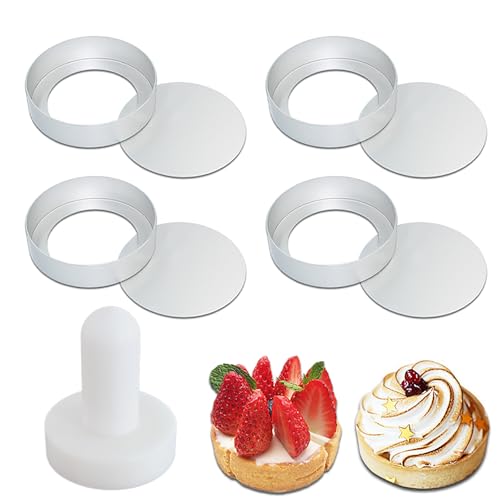 Eonenomi Mini Tart Pans With Removable Bottom Set Of 4, Mini Tart Mold With Tart Tamper Non-Stick Egg Tart Mold Tartlet Pans For Baking Mini Tart Shells French Fruit Tart Cheesecake Muffin, 3.15Inch
