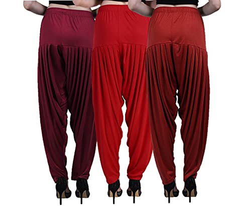 Image of Casuals Women's Regular Fit Viscose Drawstring Patiala Harem Pants Combo Pack 3 (Maroon :: Red :: Red Maroon,XXXL)