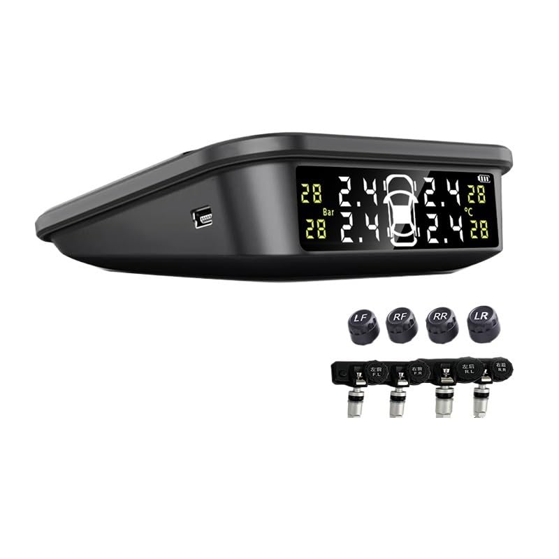 Tpms Solar Tire Pressure Monitoring System Alarm Tire Pressure Security Alarm Systems Smart Car Systems Tyre Pressure Gauge(K14External Sensor)(K14PBuilt in Sensor)