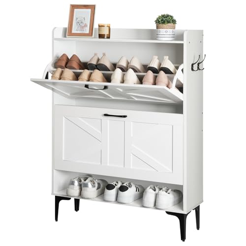 MAHANCRIS White Flip-Drawer Shoe Cabinet