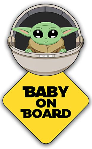 Image of Super Cute Baby Yoda on Board - Clear Visible Baby on Board Sign (Parent) (One Pack)