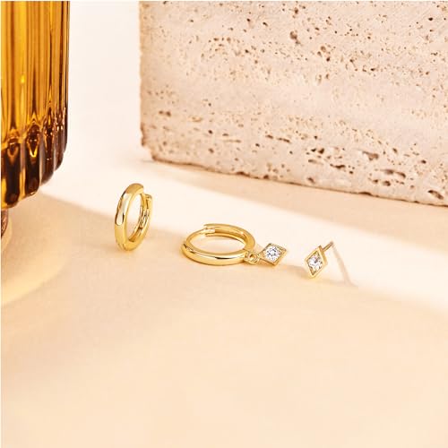 Image of Freekiss 3 Pairs Gold Hoop Earrings Set: Dainty Stud Earrings Trendy Small 14K Gold Plated Hypoallergenic Dangle Cartilage Huggie Hoop Earrings for Women Gold Jewelry for Women Gifts
