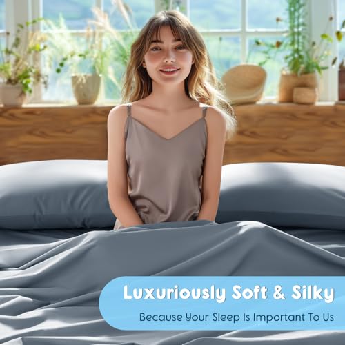Image of SONORO KATE 1000 Series 100% Egyptian Cotton King Sheet Set,4 Pieces | Soft,Breathable Long Staple,Sateen Weave,Luxury 5-Star Hotel Bed Sheets,16 inch Deep Pocket,French Blue