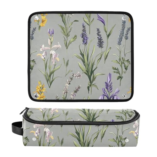 Bolsa de Viaje para Herramientas de Pelo y Tapete Resistente al Calor con Cremallera Impermeable para Planchas, Rizadores y Alisadores, Diseño Flores de Iris Gris miniatura 3