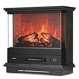 TURBRO Firelake 27-Inch Electric Fireplace Heater - Freestanding Fireplace with Mantel, No Assembly Required - 7 Adjustable Flame Effects, Overheating Protection, CSA Certified - 1400W, Black Walnut