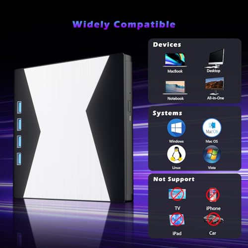 Image of Wbacon External CD /DVD Drive for Laptop, USB 3.0 & 4 USB Ports CD Drive