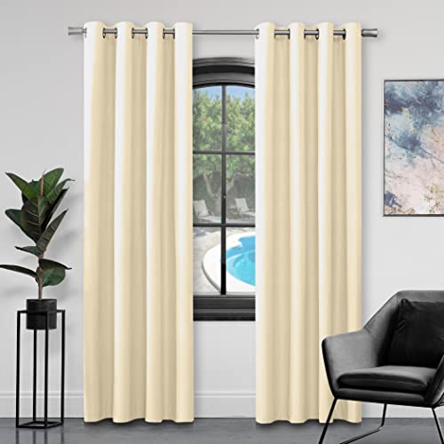GC GAVENO CAVAILIA Faux Silk Eyelet Curtains For Living Room, 100% Polyester Ring Top Fully Lined Drapes, Cream, 66x90 Inch