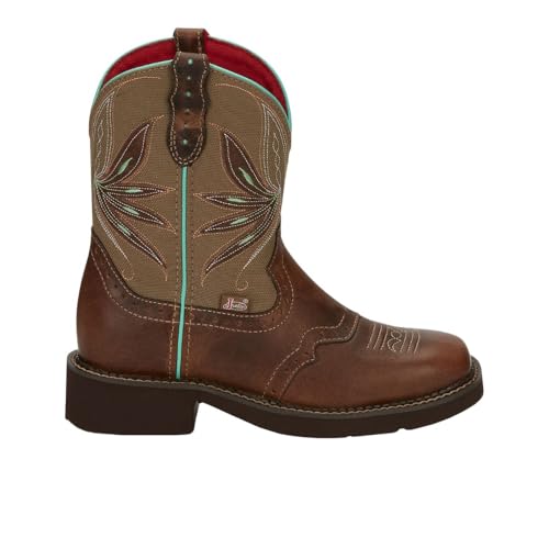 Justin Nettie 8 Western Boot for Women Square Toe J-Flex Insole Oil & Slip Resistant Rubber Outsole Woven Upper & Lining Tan - 9 B