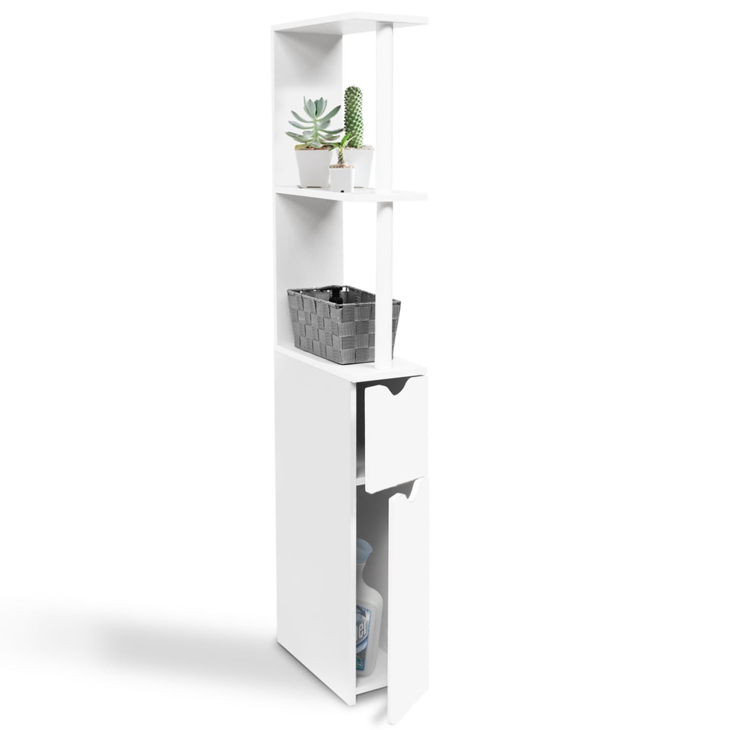 IDMarket - Meuble WC étagère bois WILLY 2 portes blanc