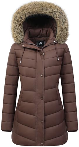 Women's Long Winter Puffer Coat Warm Thicken Fleece Lined Down Jacket Waterproof Detachable Hooded Parka