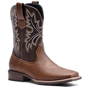 Lumeheel Cowboy Boots for Men – Western Men’s Boots with Classic Embroidered, Slip on Square Toe Boots, Slip Resistant Country Boots Chunky Heel Ankle, Durable Short Boots for Spring Fall