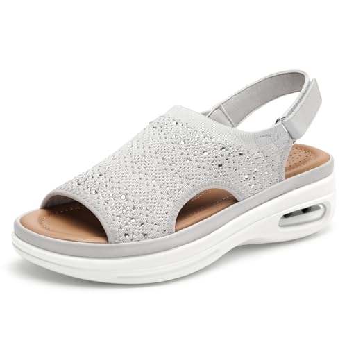 mysoft Womens Comfortable Air Cushion Support Walking Sandals Breathable Knit Slingback Platform Shoes